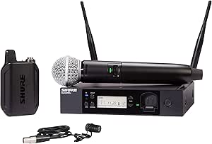 Shure GLXD124R /85 Dual Band Pro Digital Wireless Microphone System for Church, Karaoke, Vocals - 12-Hour Battery Life, 100 ft Range | Handheld & Lavalier Mics, Single Channel Rack Mount Receiver