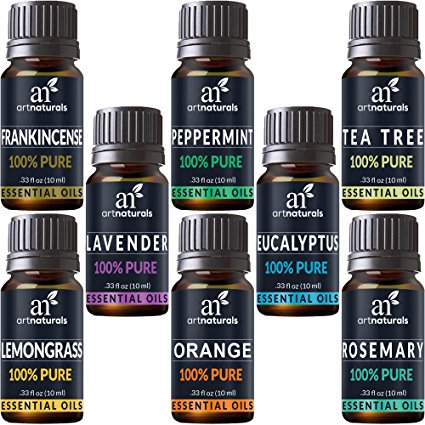Art Naturals Top 8 Essential Oils - 100% Pure Of The Highest Quality Essential Oils - Peppermint, Tee Tree, Rosemary, Orange, Lemongrass, Lavender, Eucalyptus, & Frankincense - Therapeutic Grade