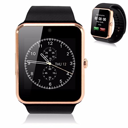 GENORTH@ 2015 Newest Wearable Bluetooth Smart Watch GT08 Smart Health Wrist Watch Phone with SIM Card Slot and NFC for Android Samsung HTC LG(Full Functions) IOS iPhone 5/5s/6/plus(Partial functions) (Gold)