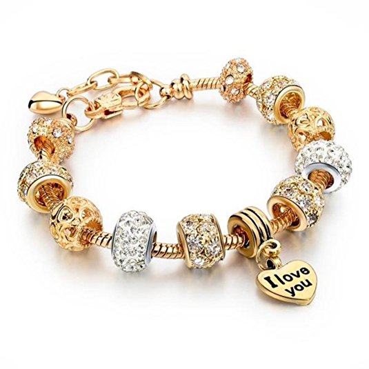 Crystal Heart Gold Color Charm Bracelets & Bangles for Women