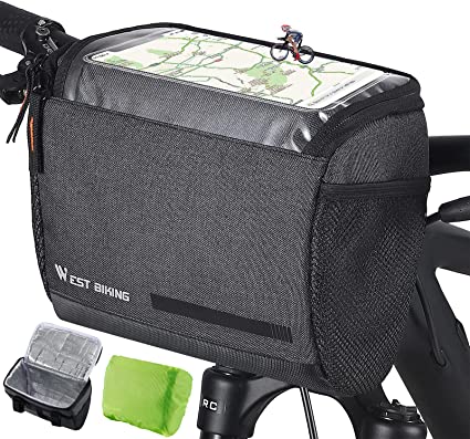 West Biking Lenkertasche Fahrrad Fahrradkorb Vorne 4.5L, Isolierte Fahrradtasche Lenker mit Touchscreen Fahrradrahmentasche, Lenkerkorb Fronttasche Korbtasche für Mountainbike Rennrad E-Bikes