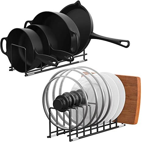 Kitchen Organizer,MOCREO Pot Lid Organizer Rack Holder for kitchen Pan Rack Cabinet Organizers and Storage for Cutting Boards Holder, Plates,Bakeware,Cookware(Black)