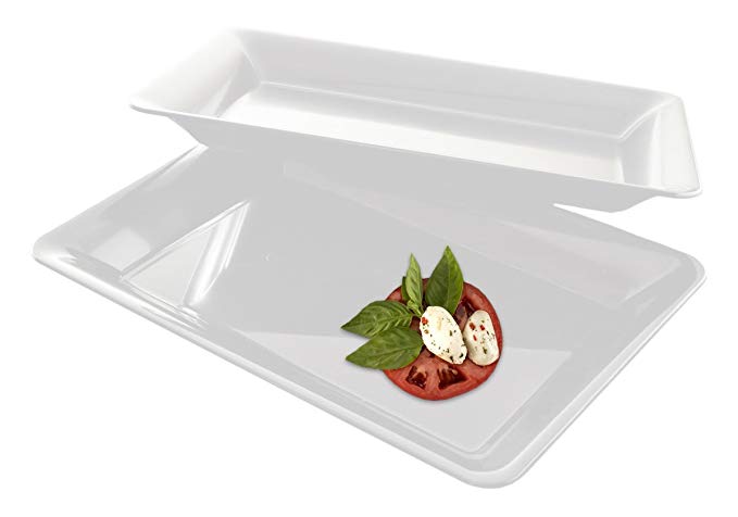 5 Rectangle White Plastic Trays Heavy Duty Plastic Serving Tray 10" x 14" Serving Platters Food Tray Decorative Serving Trays Wedding Platter Party Trays Great Disposable Serving Party Platters White