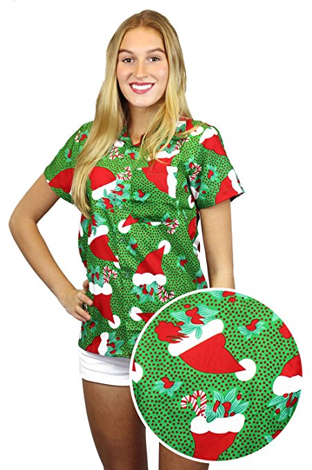 Funky Hawaiian Blouse Women Short-Sleeve Christmas Designs Multi Colors