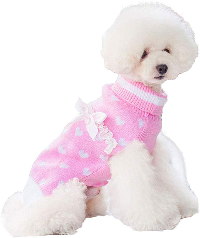kyeese Dog Sweater with Leash Hole Turtleneck Dog Sweaters Heavy Knitwear Warm Pet Sweater for Fall Winter