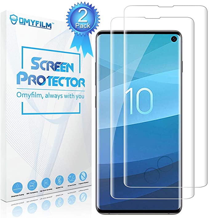 [2 Packs] Galaxy S10 Screen Protector [9H Hardness] OMYFILM Samsung Galaxy S10 Tempered Glass Screen Protector [3D Curved] Crystal Clear Glass Screen Protector for Samsung S10 (Clear)