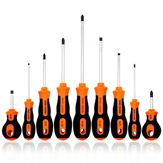 Kingsdun Phillips and Flathead Screwdriver Set 9pcs Long and Stubby Screwdriver Set with Magnetic Tips and Comfortable Non-skid Handle Heavy Duty Hand Tool Kit for RepairingCrafting