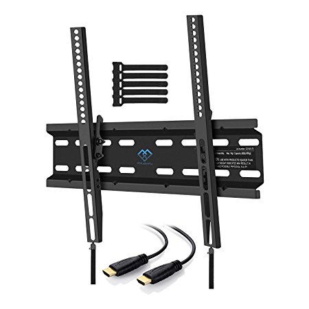 TV Wall Mount Bracket Tilt Low Profile for Most 23-55 inch LED, LCD, OLED, Plasma Flat Screen TVs with VESA up to 115lbs (52.3kg) 400x400mm - Bonus HDMI Cable and Cable Ties by PERLESMITH