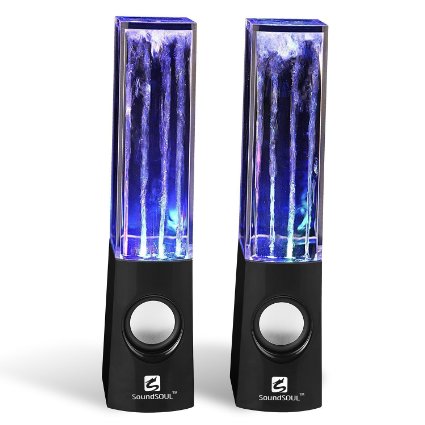 SoundSOUL Dancing Water Speakers LED Speakers Light Show Water Fountain Speakers (3.5mm Audio Plug, 4 Colored LED Lights, Dual 3W Speakers, Portable Lightweight ) - Black