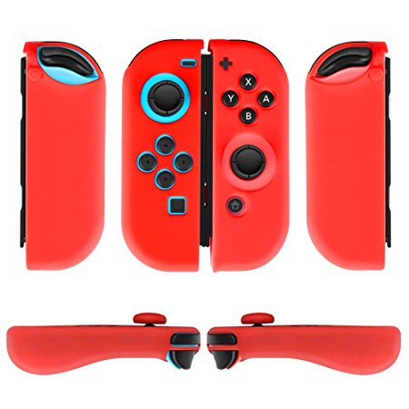 TNP Nintendo Switch Joy-Con Grip Gel Guards with Thumb Grips Caps - Protective Case Covers Anti-Slip Ergonomic Lightweight Design Joy Con Comfort Grip Controller Skin Accessories (1 Pair Neon Red)