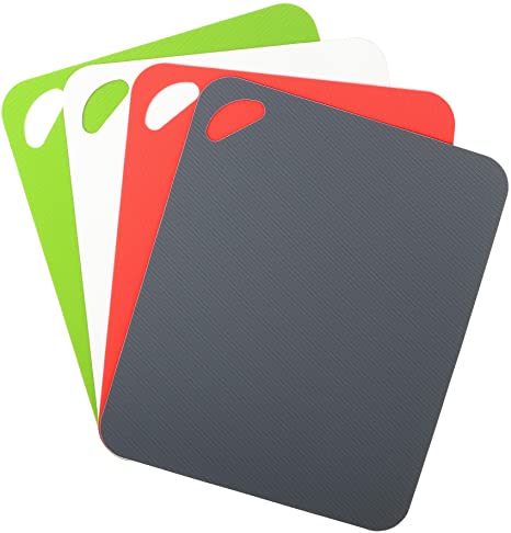 Dexas Heavy Duty Grippmat Flexible Cutting Board Set of Four, 11.5 by 14 inches, Gray, Red, White and Green