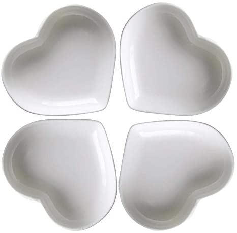 Super Cute Heart Sharpe Ceramic Sauce Dish,Mini Side Seasoning Dish,Condiment Dishes/Sushi Soy Dipping Bowl,Snack Serving Dishes,Love Porcelain Small Saucer Set(Set of 4) (8cm)