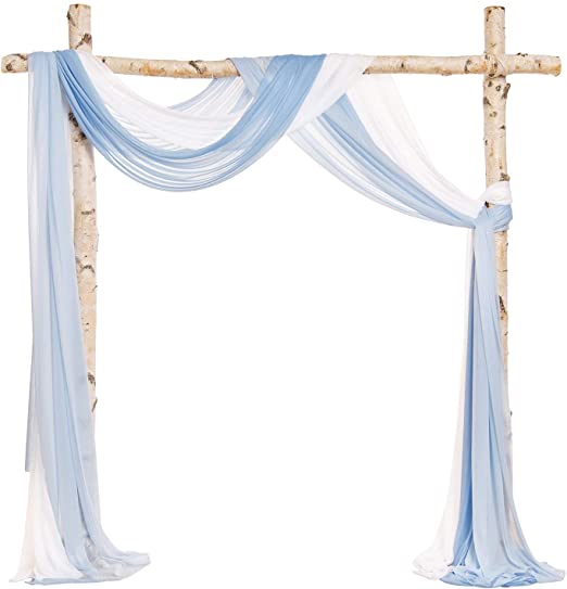 Ling's moment Sheer Backdrop Curtain Panels for Wedding Arch Ceremony Decorations (6 Yards Drapping Fabric, Blue   White)