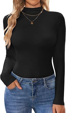 Ekouaer Turtleneck Shirt Women Long Sleeve Mock Neck Slim Fit Tops Thermal Base Layer Soft Lightweight Stretch Undershirts