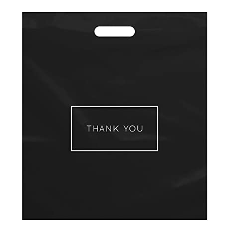 Large Plastic Shopping Bags with Thank You Logo 16" x 18" Boutique Bags with Handles 100 Pack for Merchandise, Gifts, Trade Shows and More
