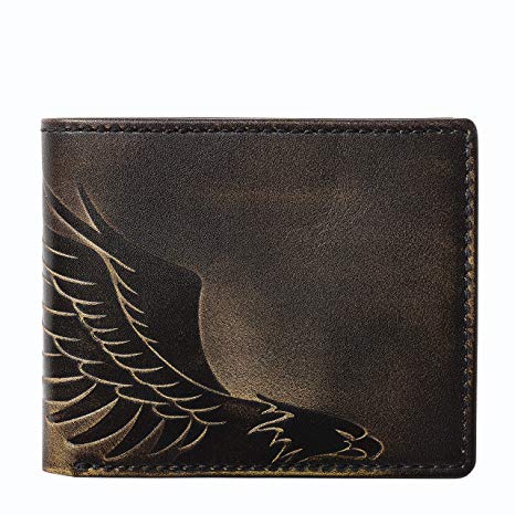 HOJ Co. EAGLE Bifold Wallet | Full Grain Leather With Hand Burnished Finish | Slim Bifold | Novelty Mens Wallet