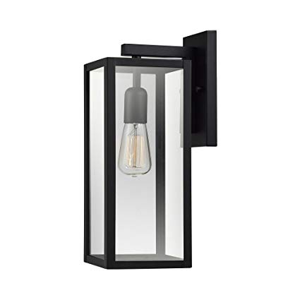 Globe Electric 44176 Hurley 16" 1-Light Outdoor Wall Sconce Finish, Clear Glass Shade, Matte Black