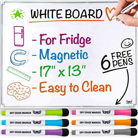 Magnetic Whiteboard for Refrigerator - Dry Erase Board - Large Sheet for Fridge with No Staining Technology - Best for Smart Family Planners - Free Markers Included (Horizontal)