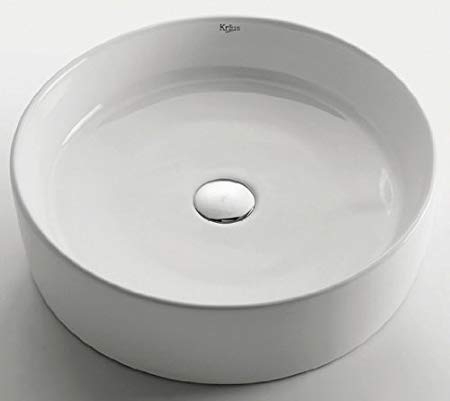 Kraus KCV-140 Round Ceramic Bathroom Sink, White