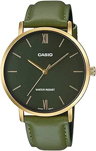 Casio MTP-VT01GL-3B Men's Minimalistic Gold Tone Green Leather Band Green Dial 3-Hand Analog Watch