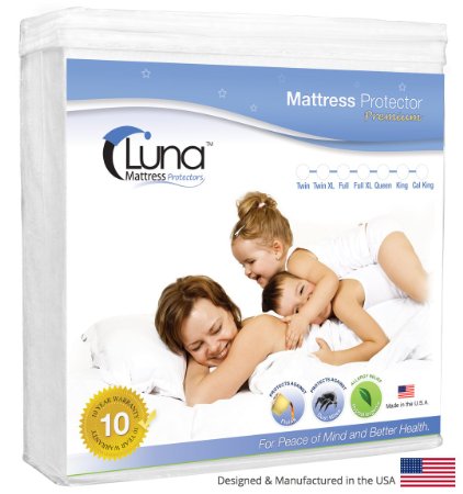 California King Size Luna Premium Hypoallergenic 100% Waterproof Mattress Protector - Made in the USA - 10 Year Warranty