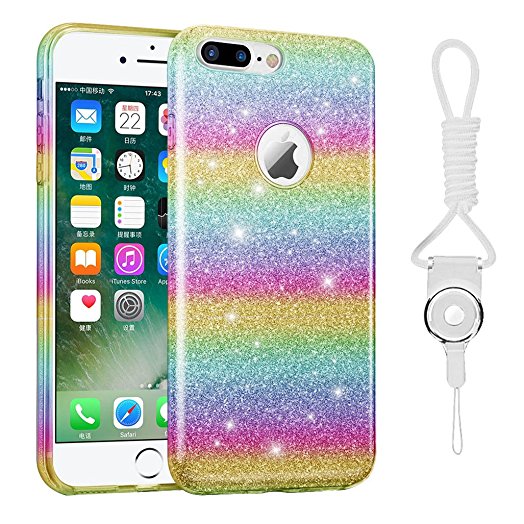 iPhone 7 Plus Case Case Hanlesi Fashion Glitter Shiny Gradient Bling Silicone Protective Cover for Apple Phone 7P Plus 5.5 inch for Girl Boy 2017 New With Lanyard hole Mix Color