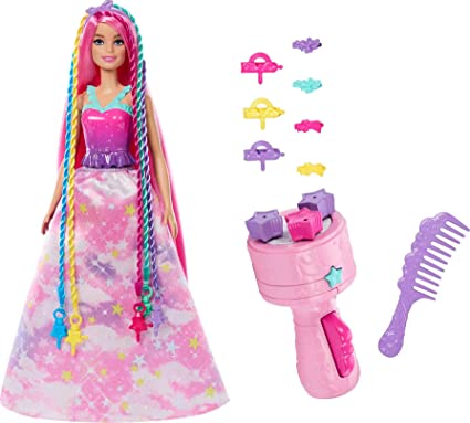 Barbie Doll, Fantasy Hair with Braid and Twist Styling, Rainbow Extensions, Twisting Tool with Accessories, Kids Toys and Gifts