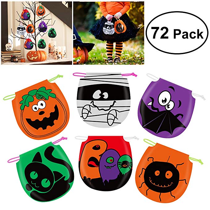 Unomor Halloween Candy Bags Drawstring Kids Trick Treat Bags, Pack of 72