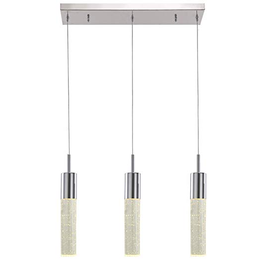 SPARKSOR 3-Light 4W LED Pendant lamp, Crystal Hanging Lamp, Pendant Lighting Fixture Chrome Finish with Bubble Glass, Suitable for Dining Room, Kitchen
