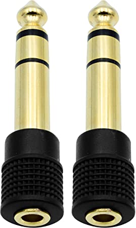 Audio Adapter 6.35mm (1/4 inch) Male to 3.5mm (1/8 inch) Female Stereo Headphone Connector Gold Plated, 2 Pack