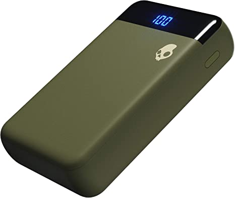 Skullcandy Stash Fuel 10,000 mAh Fast Charging Power Bank / Small and Light travel friendly Portable Charger for iPhone, Android and Other USB Devices - Olive