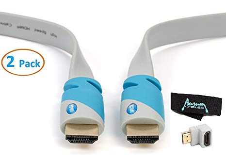 Aurum Flat Series - Flat HDMI Cable with Ethernet (20 FT) - Supports 3D 4K & ARC [Latest Version]   Right Angle Adapter and Reusable Cable Tie - 20 Feet 2 PK