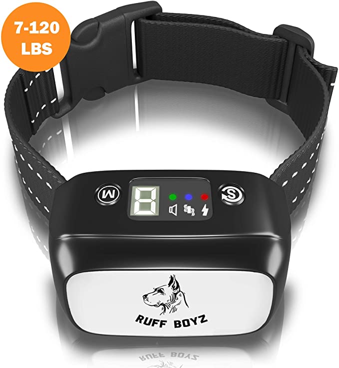RUFF BOYZ Dog Bark Collar-Humane and Effective Anti Bark for Large Dogs Small Dogs and Medium Dogs- Rechargeable Bark Collar with Sound Warning and Vibration Bark Control Collar