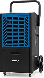 COSTWAY 163 Pints Commercial Dehumidifier, 4500 Sq.Ft Crawl Space Dehumidifier with Pump & Drain Hose, 24H Timer & 4 Wheels, Industrial Dehumidifier for Basement, Warehouse, Job Site (Blue)