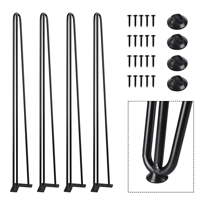 SMARTSTANDARD 34" Heavy Duty Hairpin Coffee Table Legs, Metal Home DIY Projects for Furniture, with Bonus Rubber Floor Protectors Black 4PCS