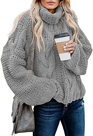 Dokotoo Women Solid Turtleneck Balloon Long Sleeve Sweaters Pullover Outerwear