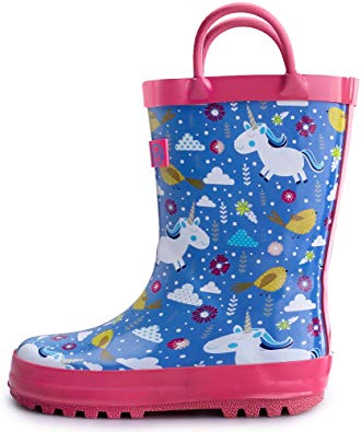 OutdoorMaster Kids Toddler Rain Boots BPA-Free Easy Pull-On Handle for Boy Girl