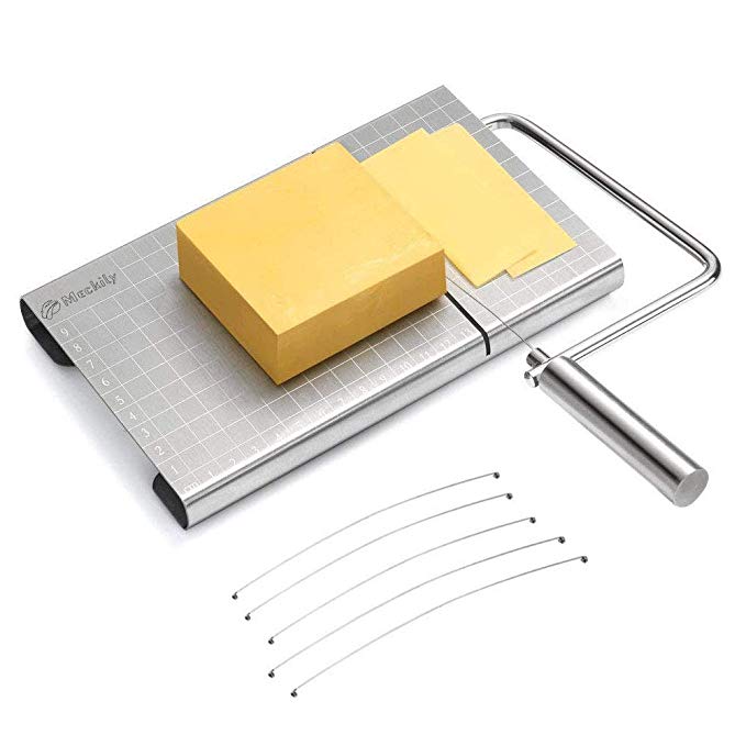 MECKILY Cheese Slicer, Wires Stainless Steel Food Slicer Cheese Cutter Butter Cutter with Accurate Size Scale, Four Replaceable Serving Wires for Hard