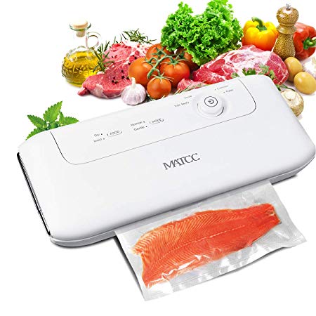 MATCC Vacuum Sealer Automatic/Manual Vacuum Sealing Machine for Food Sealer with Cutter and Replaceable Sealing Strip One-knob Button Sealing System Dry & Moist Vacuum Packing Machine