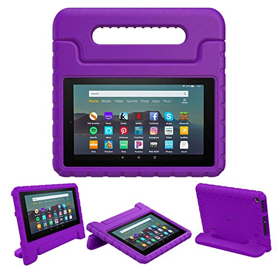 Dadanism Case Fit All-New Amazon Kindle Fire 7 Tablet (9th Generation, 2019 Release), Lightweight Shockproof EVA Kids Friendly Convertible Stand Handle Protective Cover Fit Fire 7 2019 Tablet – Purple