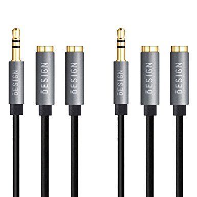 Besign 3.5mm Audio Stereo Y Splitter Cable 3.5mm Male to 2 Port 3.5mm Female for Earphone and Headset Splitter Adapter, Compatible with iPhone, Samsung, LG Smartphones, Tablets, MP3 players (2-Pack)