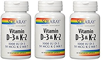 Solaray Vitamin D-3 & K-2 -- 60 Vegetarian Capsules (Pack of 3 Bottles)