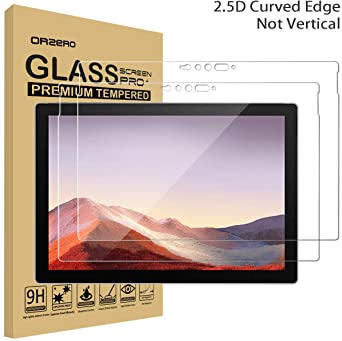 (2 Pack) Orzero Compatible for Surface Pro 7 (12.3 inch) Tempered Glass Screen Protector, 9 Hardness HD Anti-Scratch Full-Coverage (2.5D Arc Edges) (Lifetime Replacement)