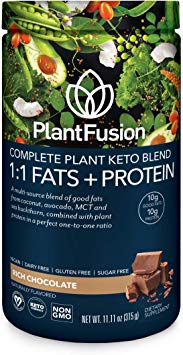 PlantFusion Complete Plant Based Keto Blend |1:1 Fats   Protein Powder Drink, Ketogenic Diet Supplement, MCTs, No Sugar, Gluten Free, Non Dairy, Vegan, Non Soy, Non GMO | Rich Chocolate, 11.11 Oz