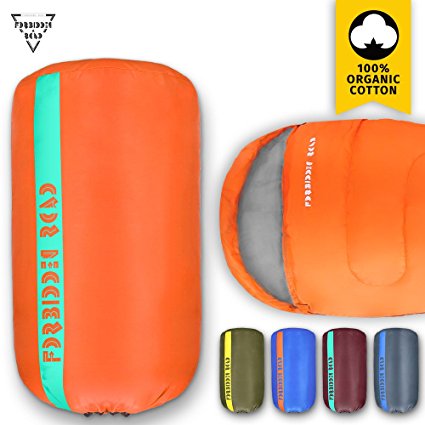 Forbidden Road Lightweight Mummy Sleeping Bag with Free Carrying Bag Portable for Camping 3 Season 15 Degree - Great for Hiking, Back Packing, Travelling, Red Green Blue Orange 190T Polyester