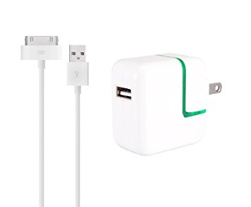 WONGYEAH iPad Charger,10W USB Wall Charger Foldable Portable Travel Plug 3.2FT 30 pin USB Sync and Charging for iPhone 4 / 4S /3G / 3GS, iPad 1 2 3, iPod nano 5th / 6th and iPod Touch 3rd / 4th,WHITE