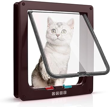 Sailnovo Cat Door Flap (Outer Size 7.5" x 7.8"), 4-Way Locking Cat Flap for Interior Exterior Doors, Weatherproof Pet Door for Cat/Doggie (Circumference &lt; 15.75", Weight &lt; 116 lb) Brown