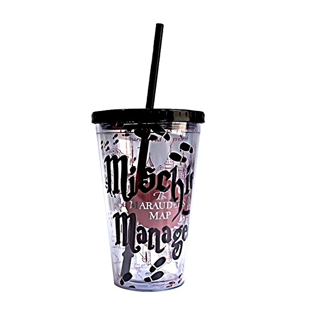 Silver Buffalo HP09087 Warner Brothers Harry Potter Mischief Managed Plastic Cold Cup with Lid and Straw, 16-Ounces