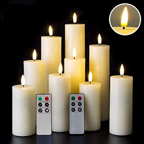 Eywamage Tall Flameless Pillar Candles Flickering Real Wax LED Candles with Remote Timer 9 Pack Ivory 2 Inch Diameter