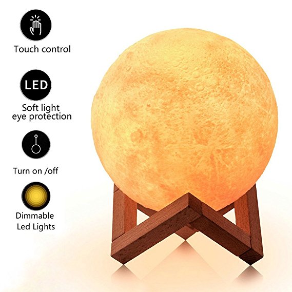 LOFTEK 5.9-inch 3D Printing Moon Lamp,Ideal Gifts for Women, Rechargeable Moon Light, Warm White & Cool White,Dimmable Touch Control Brightness with USB Charging